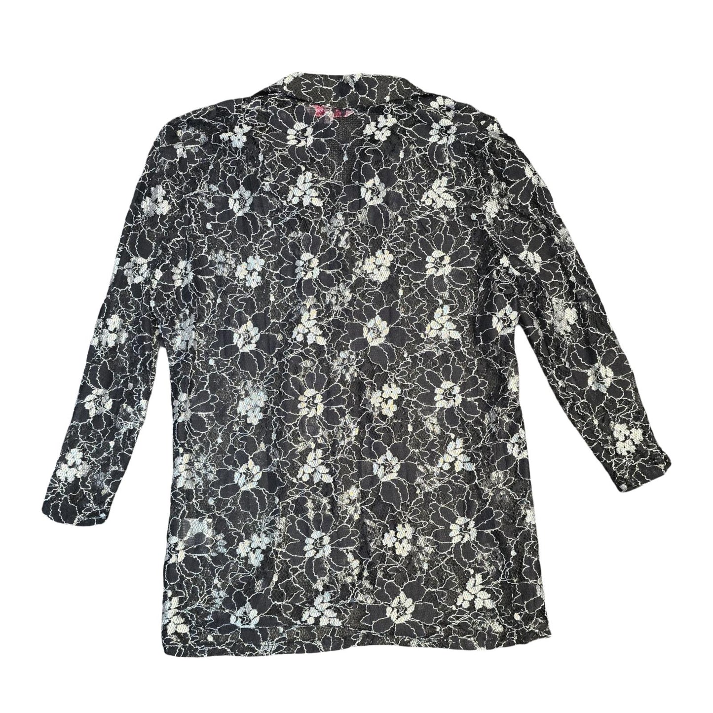Michelle Hope Black & White Floral Lace Shirt  Size 10/12