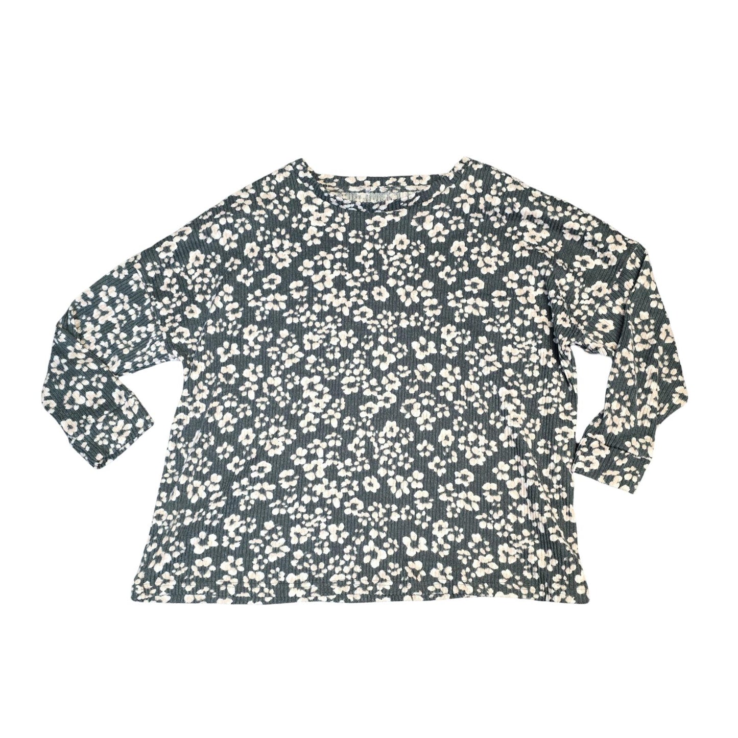 Nutmeg Green & Pale Pink Floral Ribbed Fleeced Jumper – Size 22 – Cosy & Relaxed