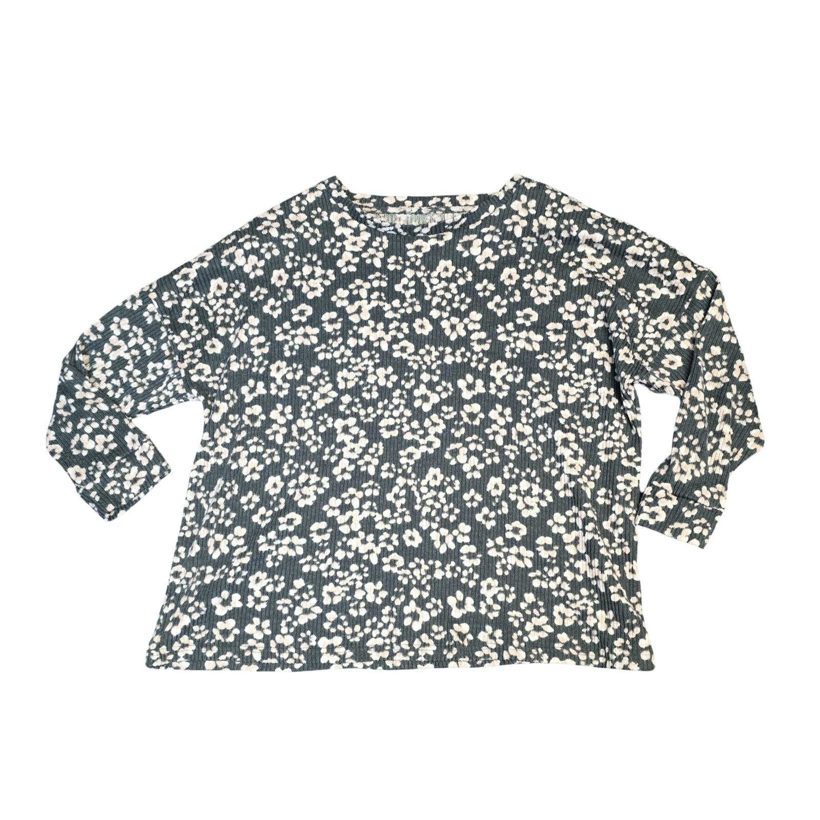 Nutmeg Green & Pale Pink Floral Ribbed Fleeced Jumper – Size 22 – Cosy & Relaxed