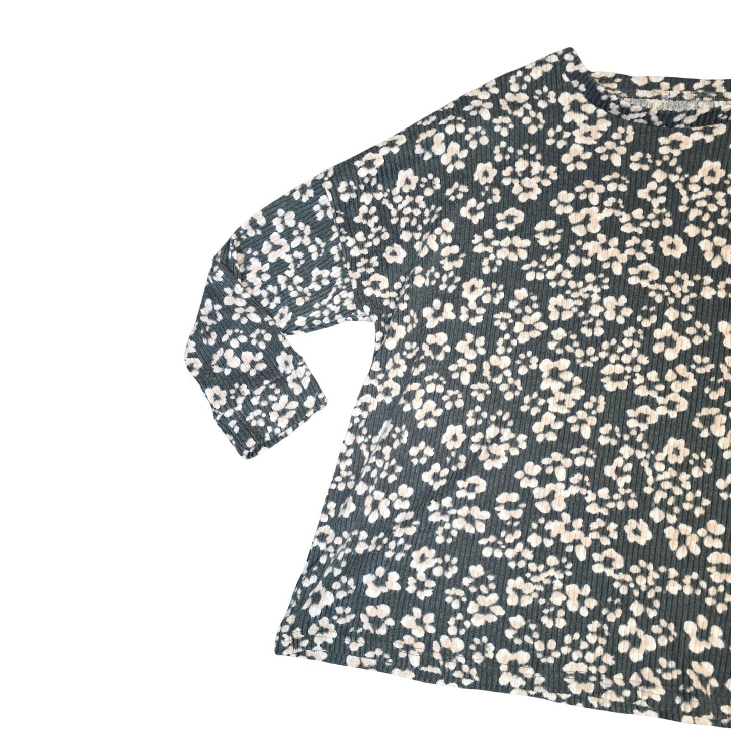 Nutmeg Green & Pale Pink Floral Ribbed Fleeced Jumper – Size 22 – Cosy & Relaxed