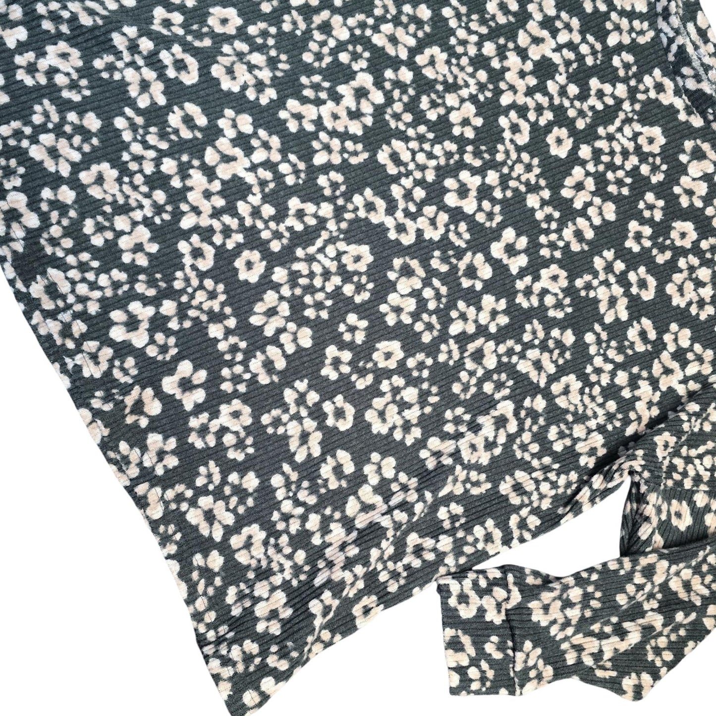 Nutmeg Green & Pale Pink Floral Ribbed Fleeced Jumper – Size 22 – Cosy & Relaxed