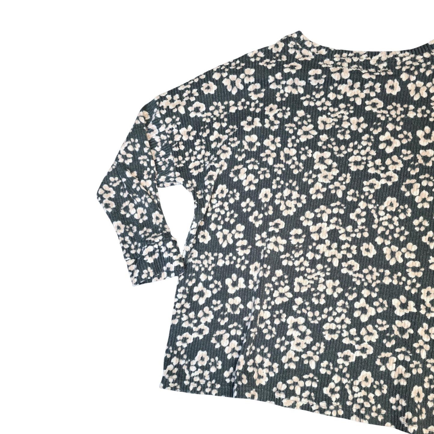 Nutmeg Green & Pale Pink Floral Ribbed Fleeced Jumper – Size 22 – Cosy & Relaxed