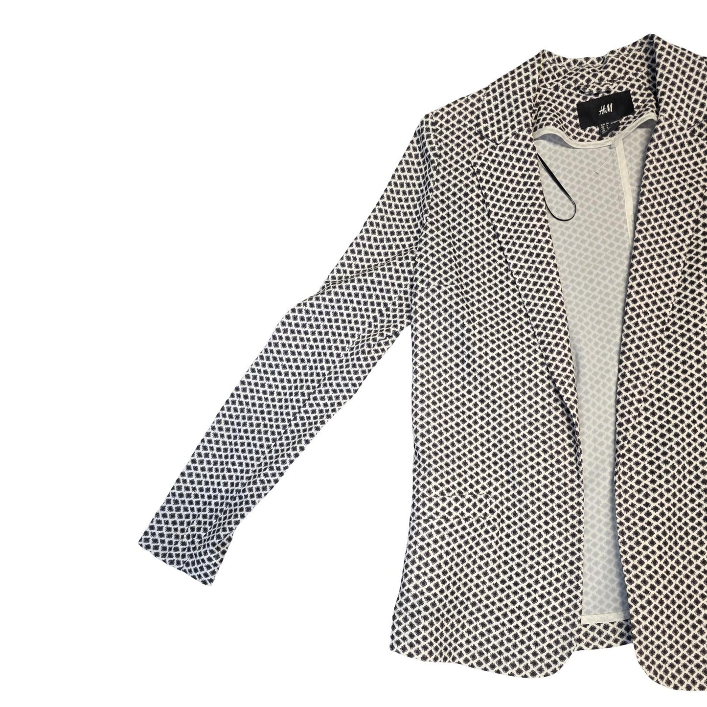H&M Black & White Geometric Print Blazer Size 8 Tailored Monochrome Style