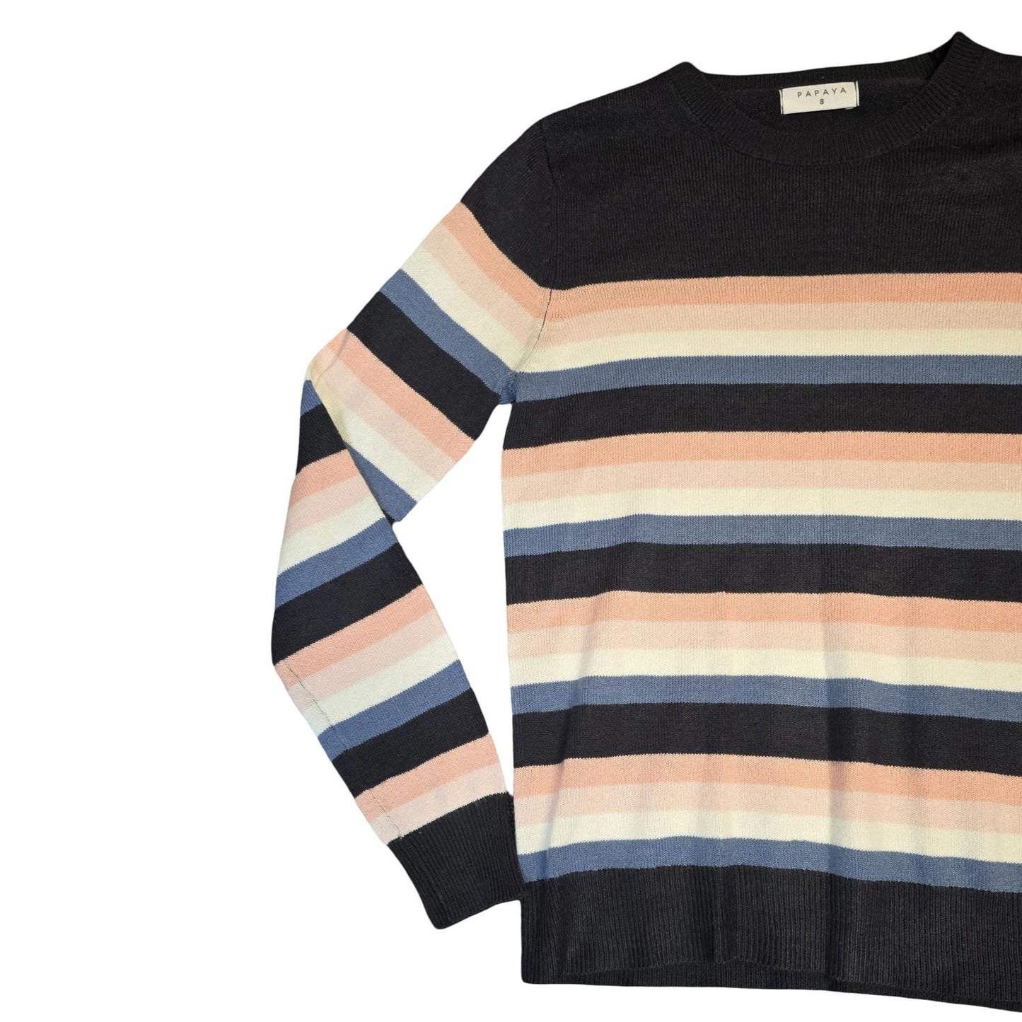 Matalan Striped Jumper Black Pink Blue White Long Sleeve Size 8