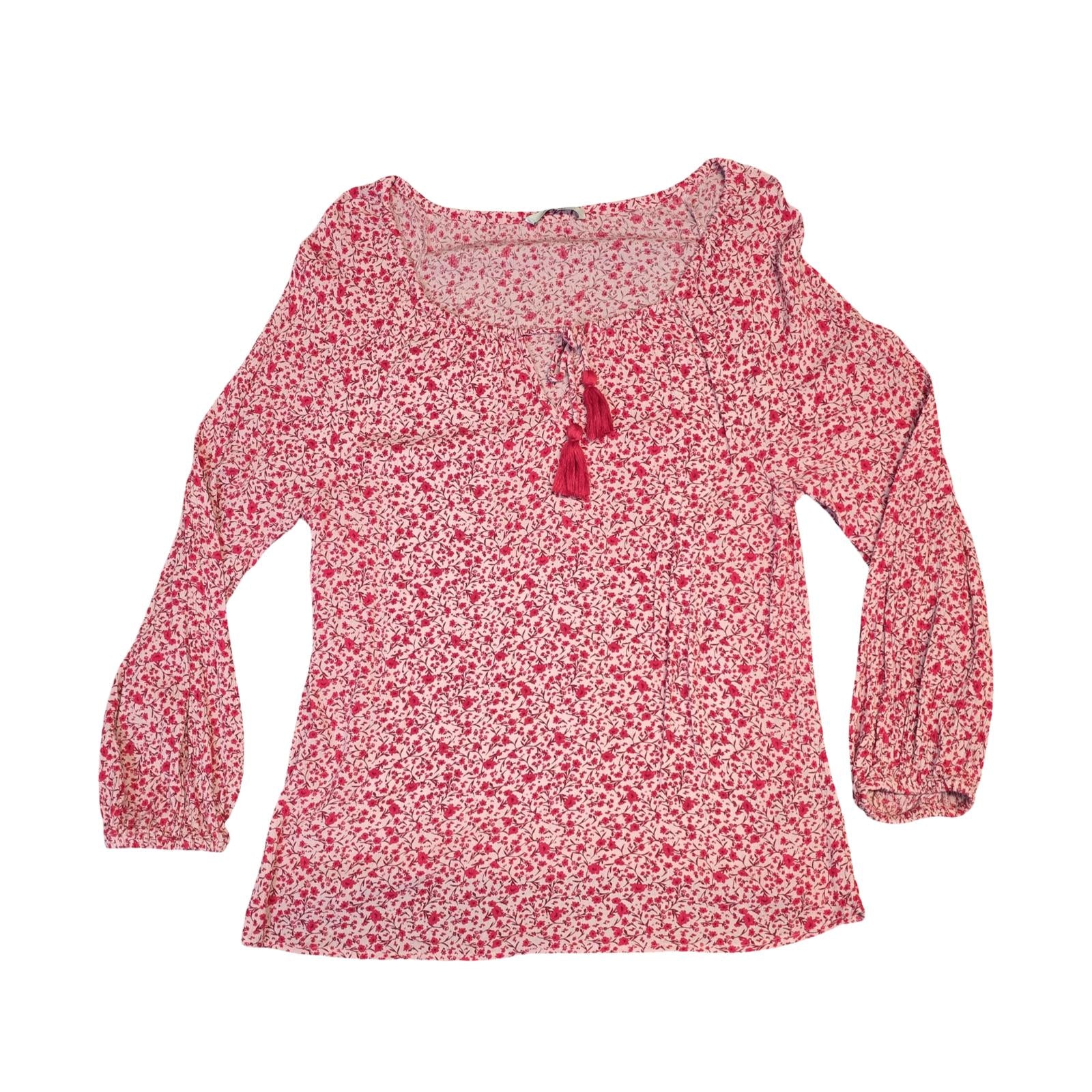 George Pink Red Floral Tie Front Blouse  Size 10 Causal