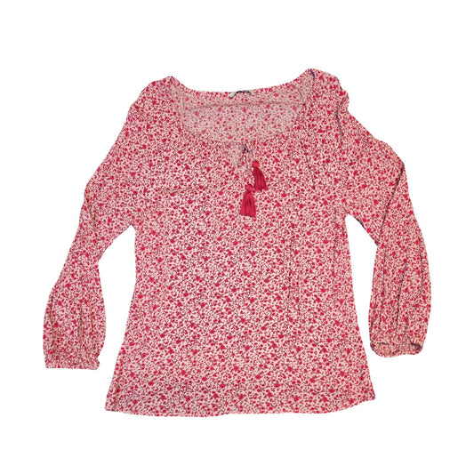 George Pink Red Floral Tie Front Blouse  Size 10 Causal