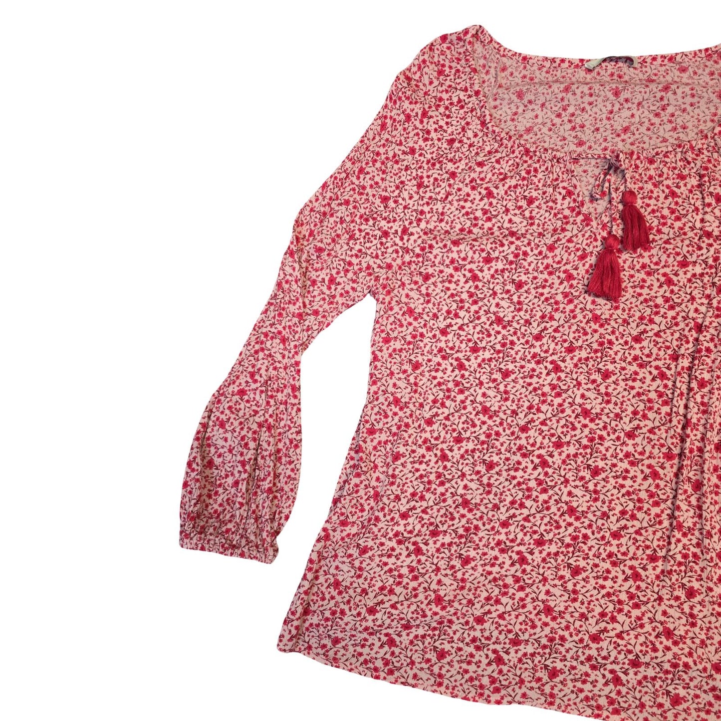 George Pink Red Floral Tie Front Blouse  Size 10 Causal