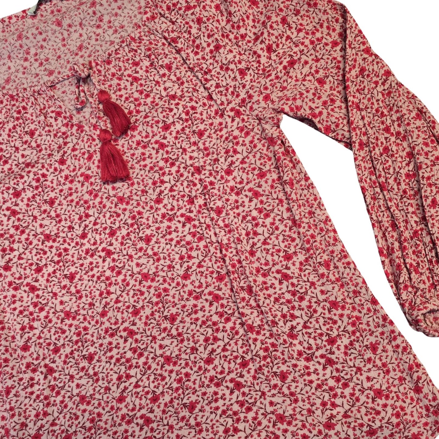 George Pink Red Floral Tie Front Blouse  Size 10 Causal