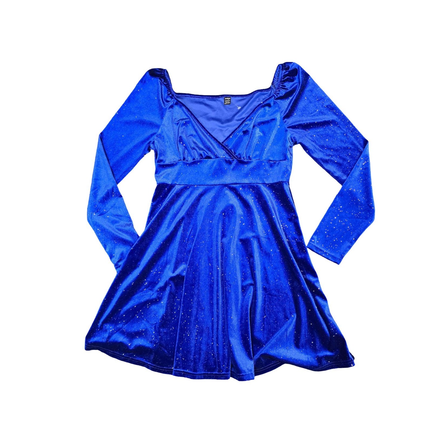 Shein Blue Glitter Velvet Flared Dress Size XL 14/16