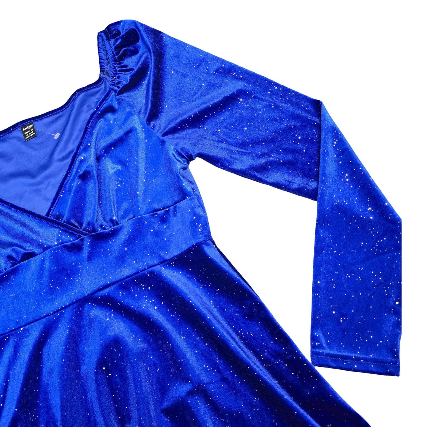 Shein Blue Glitter Velvet Flared Dress Size XL Size 14/16
