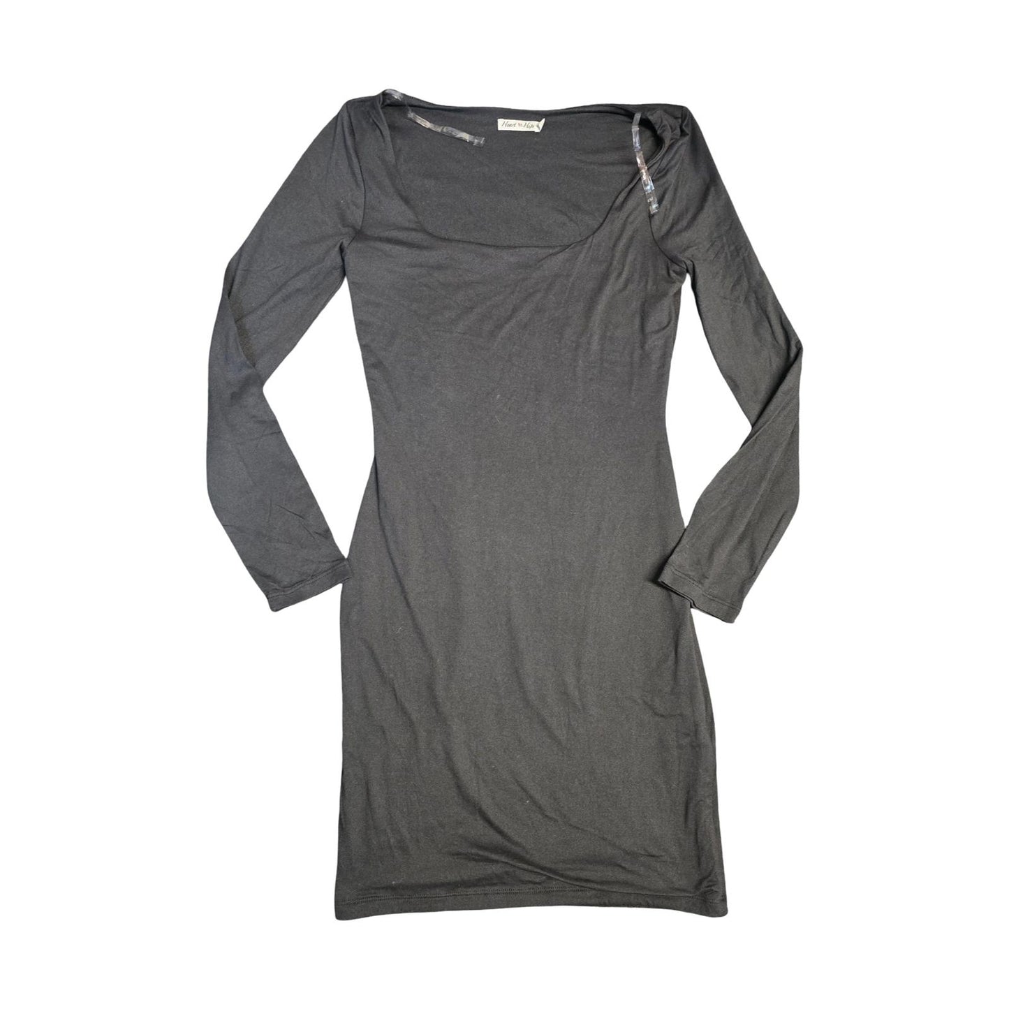 Heart Hips Bodycon Dress Black Size S 8/10 Square Neck Long Sleeve