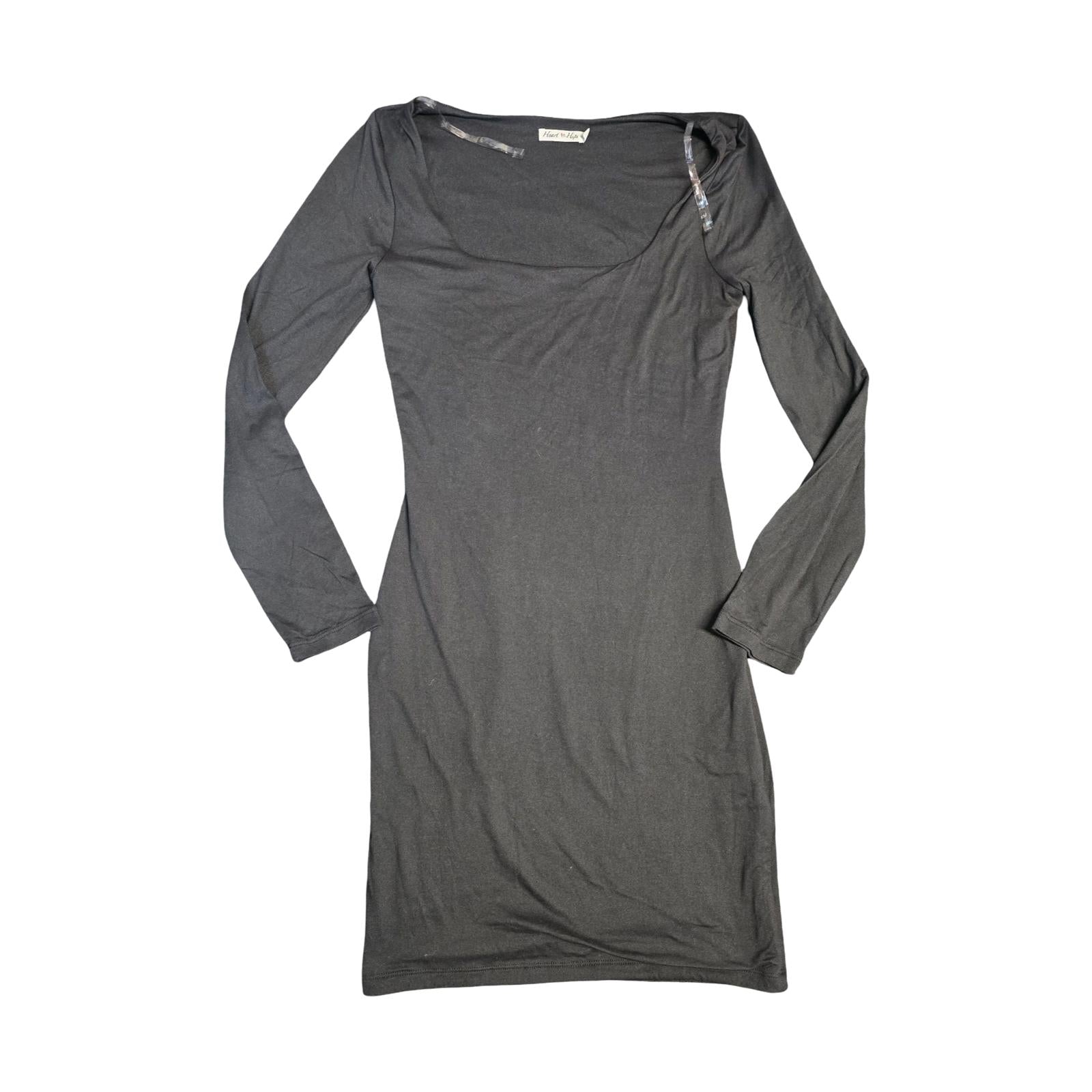 Heart Hips Bodycon Dress Black Size S 8/10 Square Neck Long Sleeve