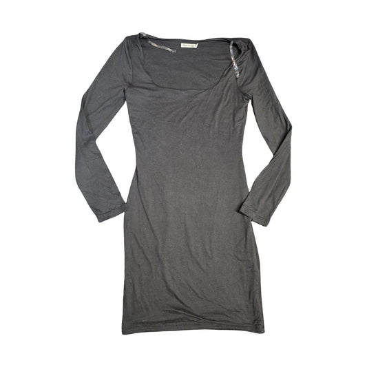 Heart Hips Bodycon Dress Black Size S 8/10 Square Neck Long Sleeve