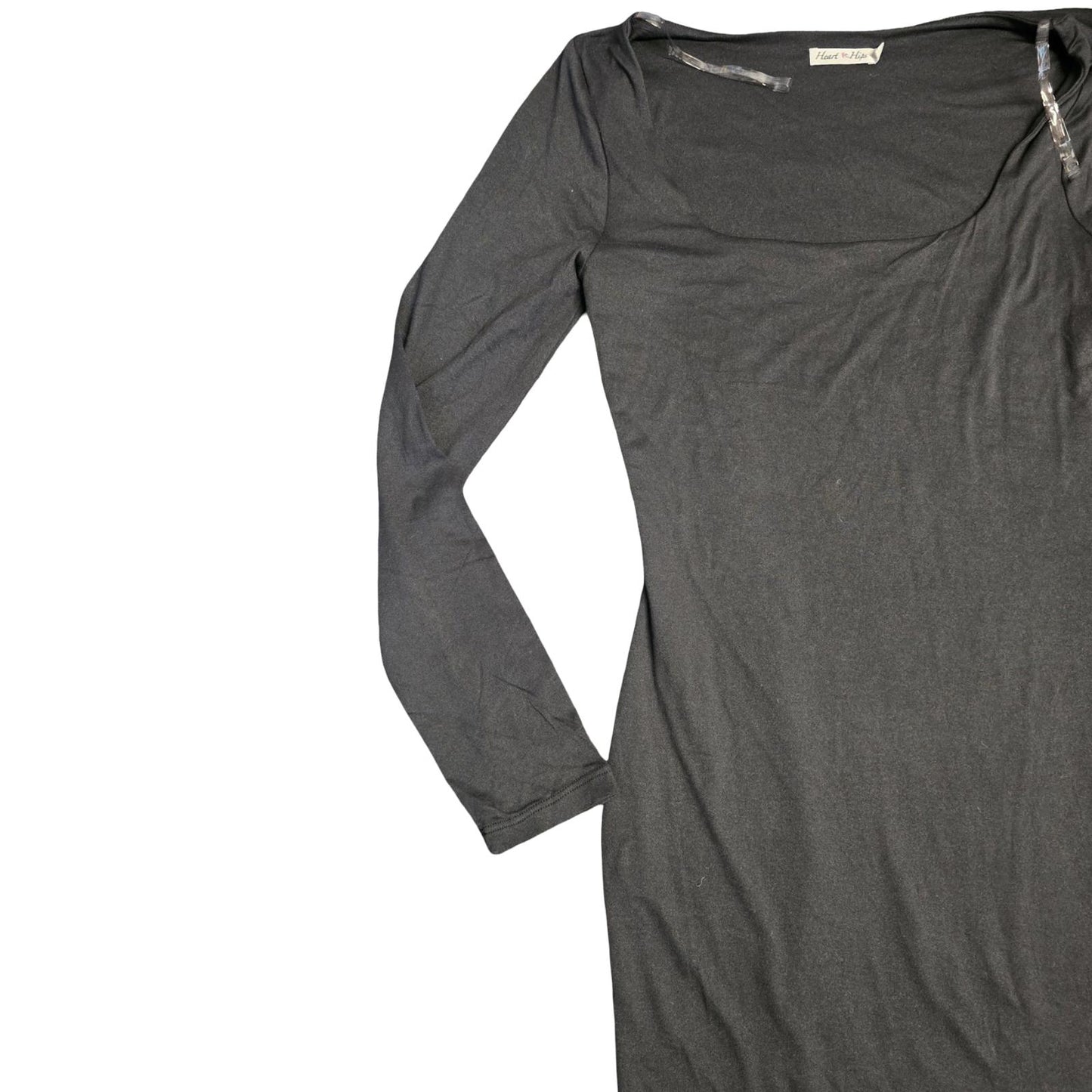 Heart Hips Bodycon Dress Black S Size 8/10 Square Neck Long Sleeve