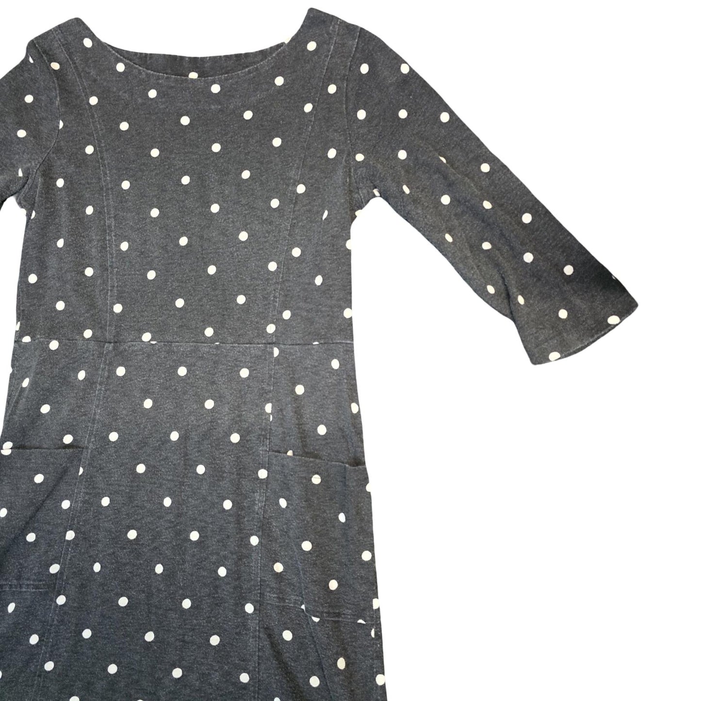 Joules Polka Dot Dress Black & White Size 10 Cotton Pockets 3/4 Sleeve