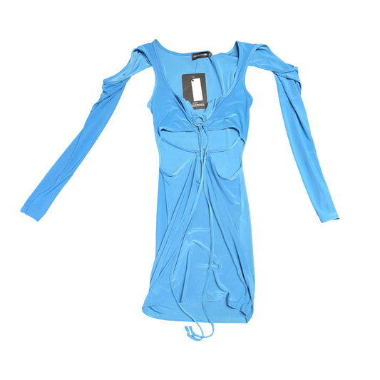 PrettyLittleThing Blue Cold Shoulder Bodycon Mini Dress Size 6  New Tie Front Party Look