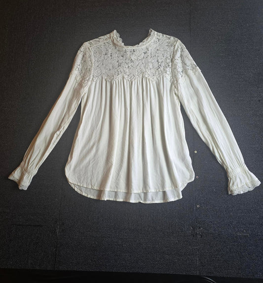 Marks & Spencer Blouse Cream Size 10 Lace High Neck