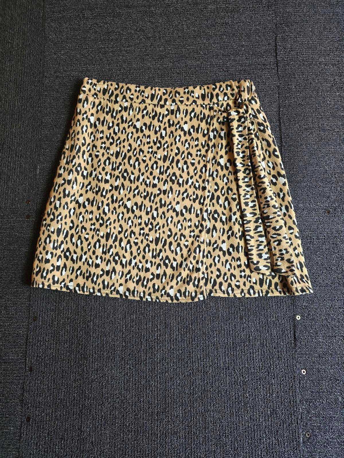 Quiz Leopard Print Mini Skirt Beige Size 12 Wrap Style