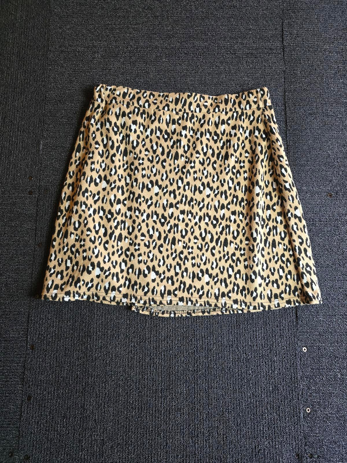 Quiz Leopard Print Mini Skirt Beige Size 12 Wrap Style