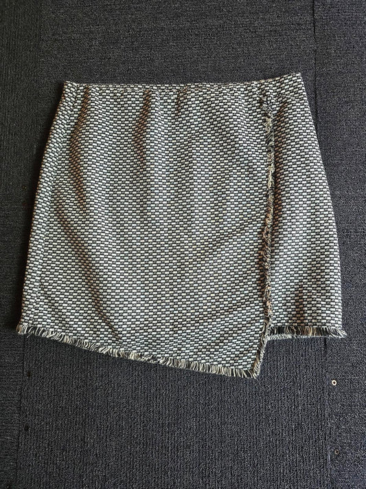 Primark Checked Mini Skirt Black & White Size 16 Frayed Hem