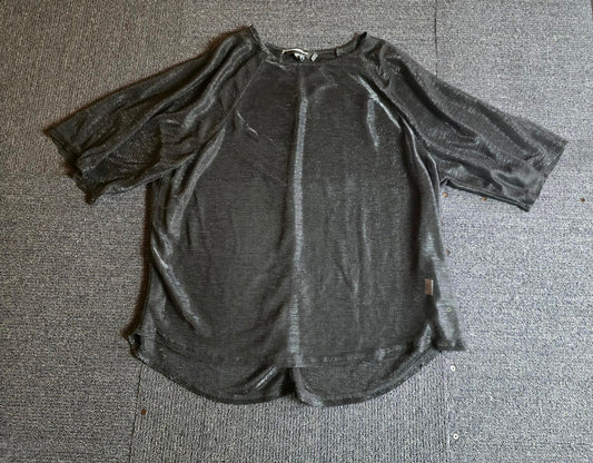 Primark Black Sparkle Sheer Top Size 18 Short Sleeve