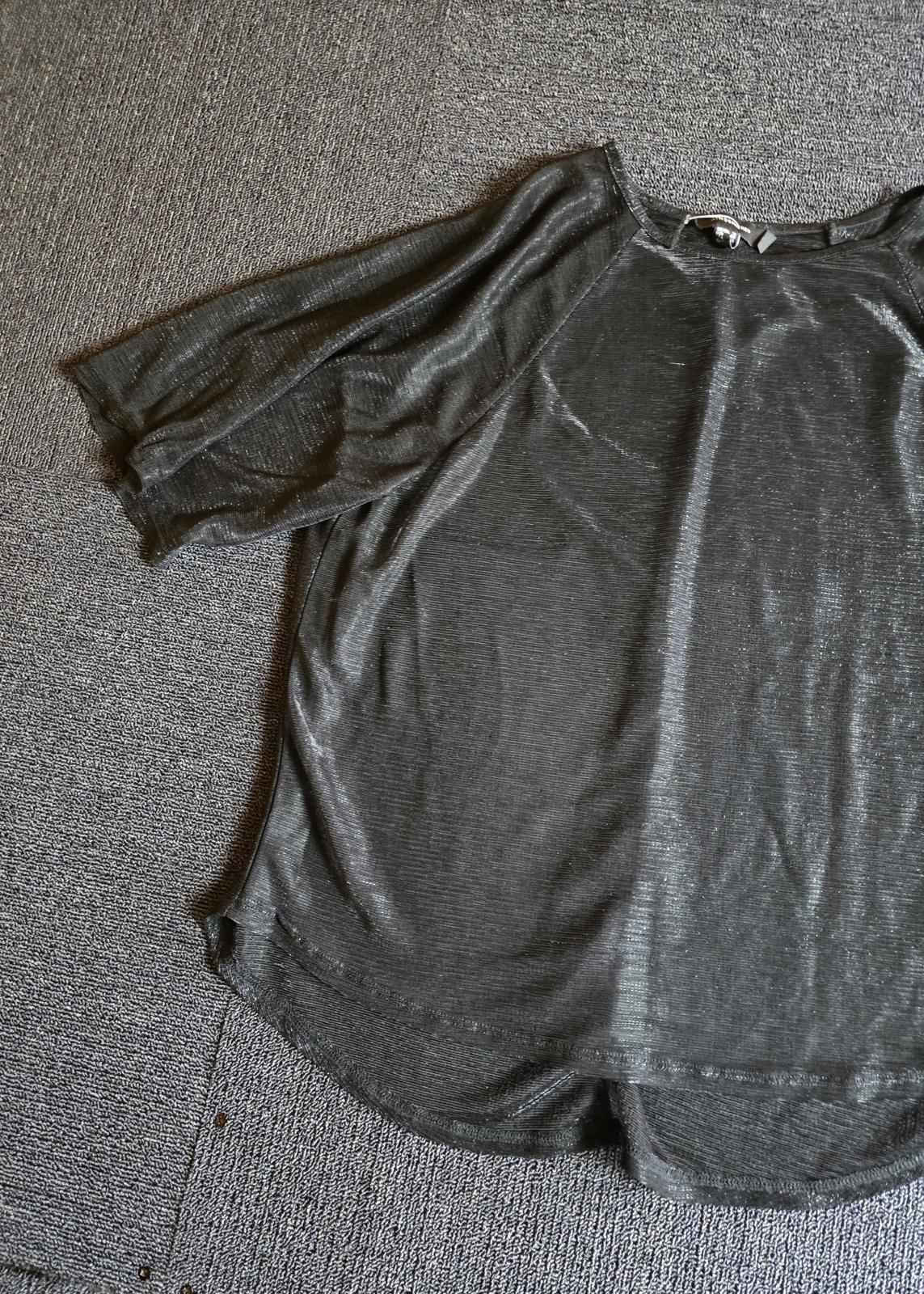 Primark Black Sparkle Sheer Top Size 18 Short Sleeve