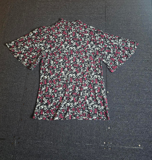 F&F Floral T-Shirt Purple White Black Size 10 Turtleneck