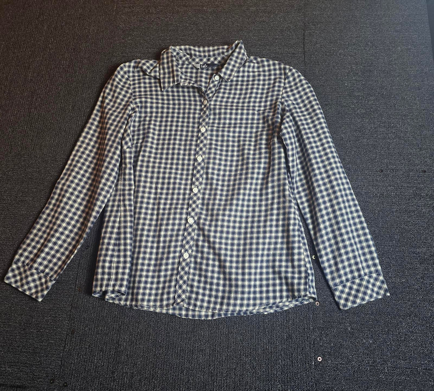 Isle Navy & White Checked Shirt Size 12 Relaxed Fit Cotton Blend