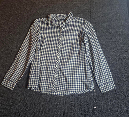 Isle Navy & White Checked Shirt Size 12 Relaxed Fit Cotton Blend