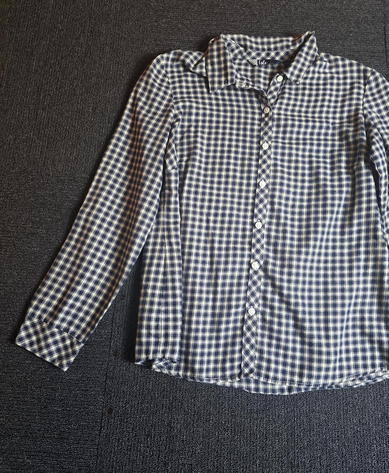 Isle Navy & White Checked Shirt Size 12 Relaxed Fit Cotton Blend