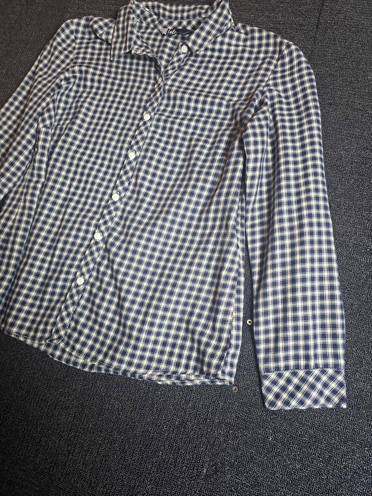 Isle Navy & White Checked Shirt Size 12 Relaxed Fit Cotton Blend