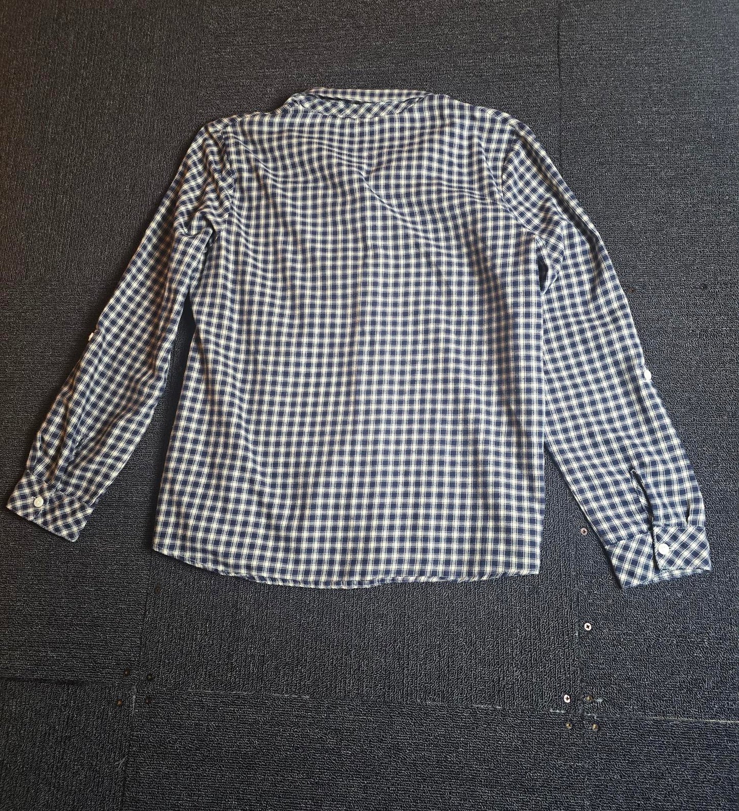 Isle Navy & White Checked Shirt Size 12 Relaxed Fit Cotton Blend