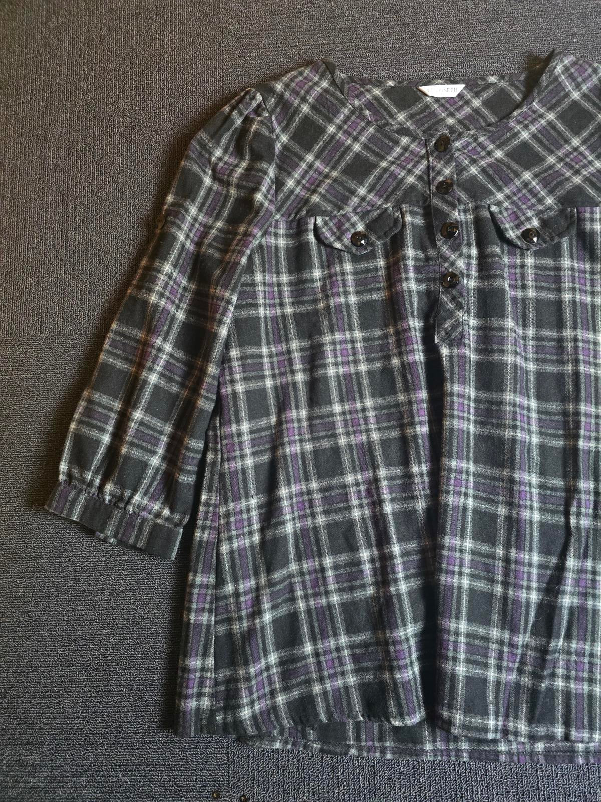 FD Joseph Check Shirt Black Grey Purple Size Free Relaxed Fit Cosy Layering