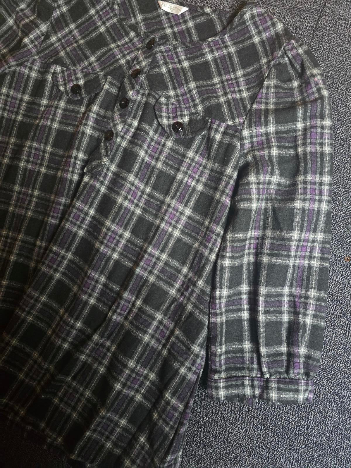 FD Joseph Check Shirt Black Grey Purple Size Free Relaxed Fit Cosy Layering