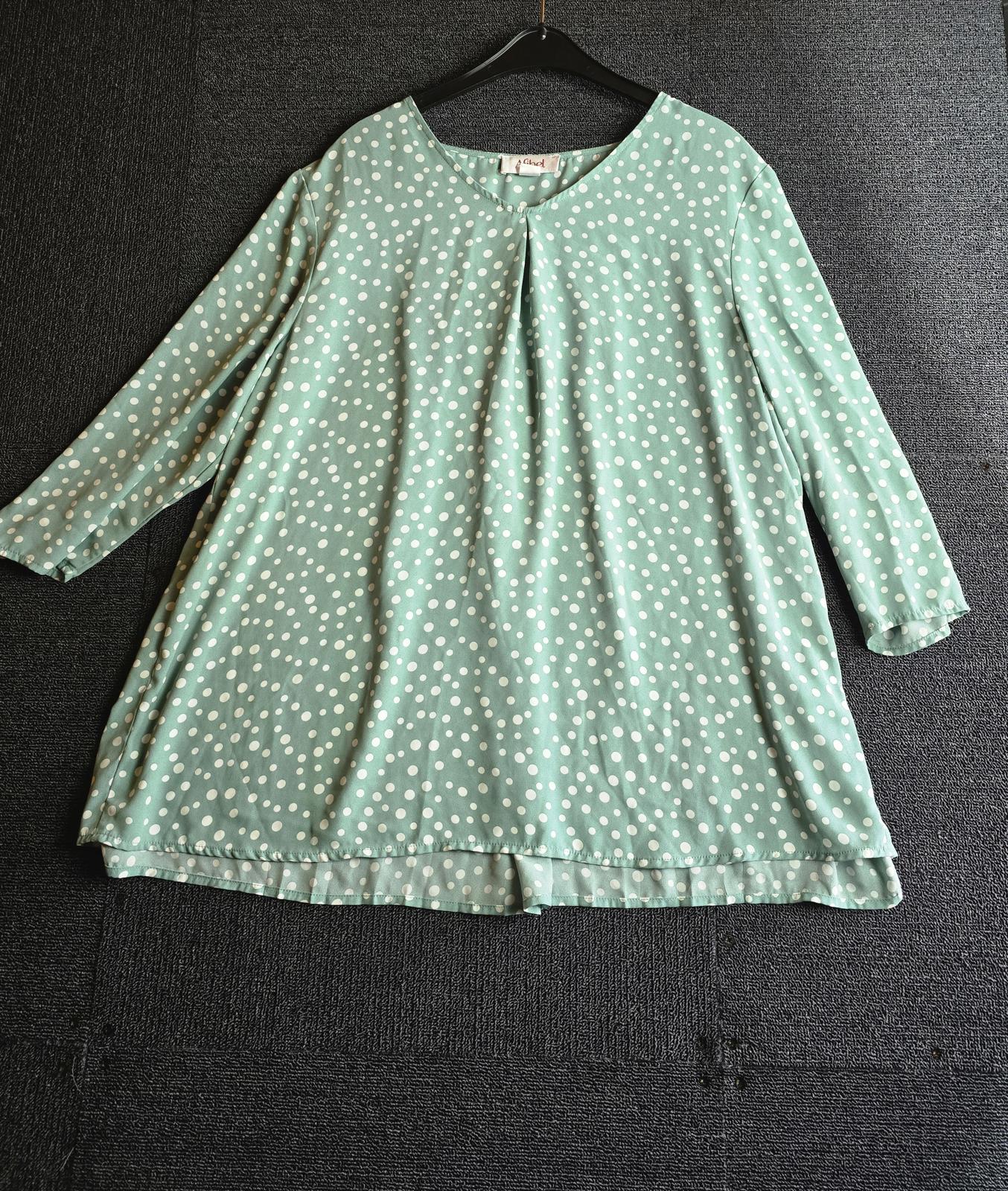 Afribel Green & White Polka Dot Blouse Size 18 Oversized 3/4 Sleeve Top