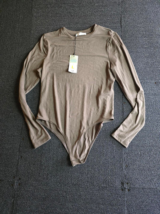 Primark Tan Long Sleeve Bodysuit L Size  16 Thumbholes NWT