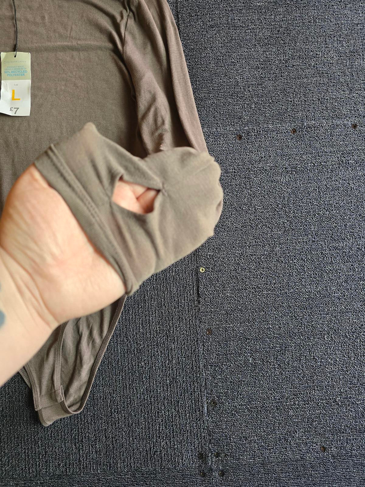 Primark Tan Long Sleeve Bodysuit L Size  16 Thumbholes NWT