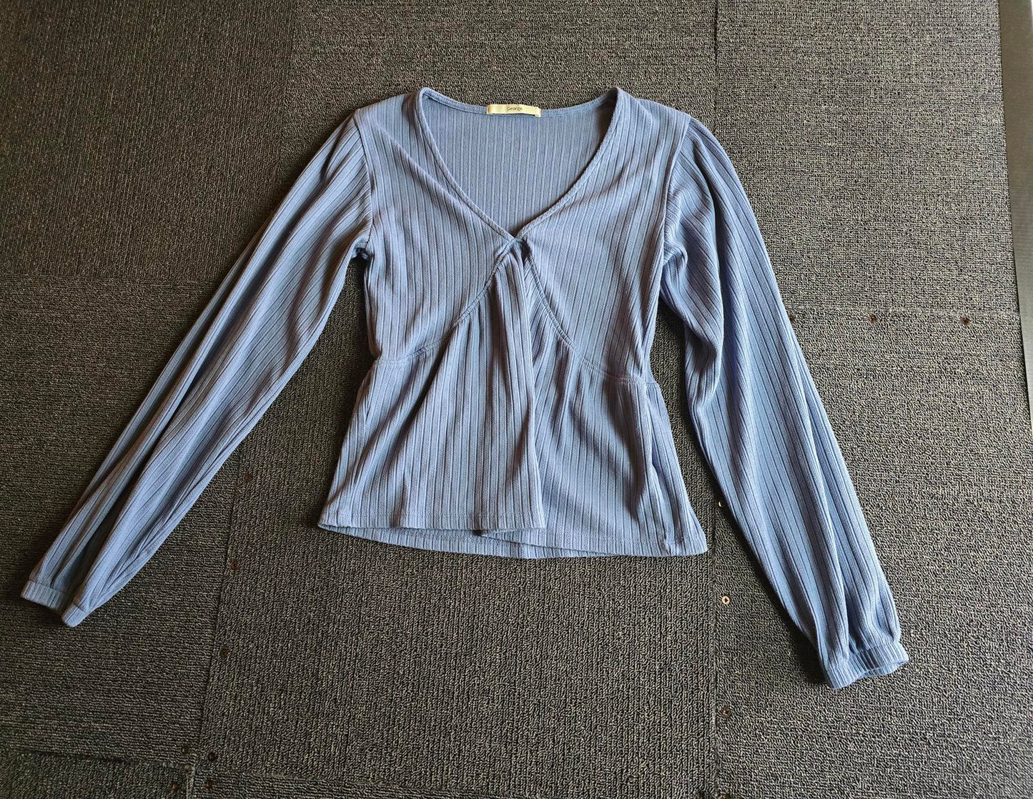 George Blue Ribbed V Neck Long Sleeve Top Size 10