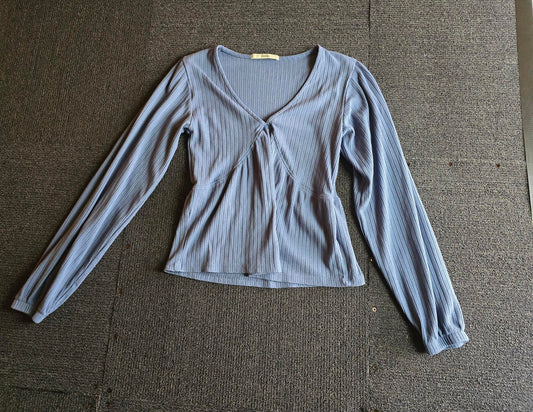 George Blue Ribbed V Neck Long Sleeve Top Size 10