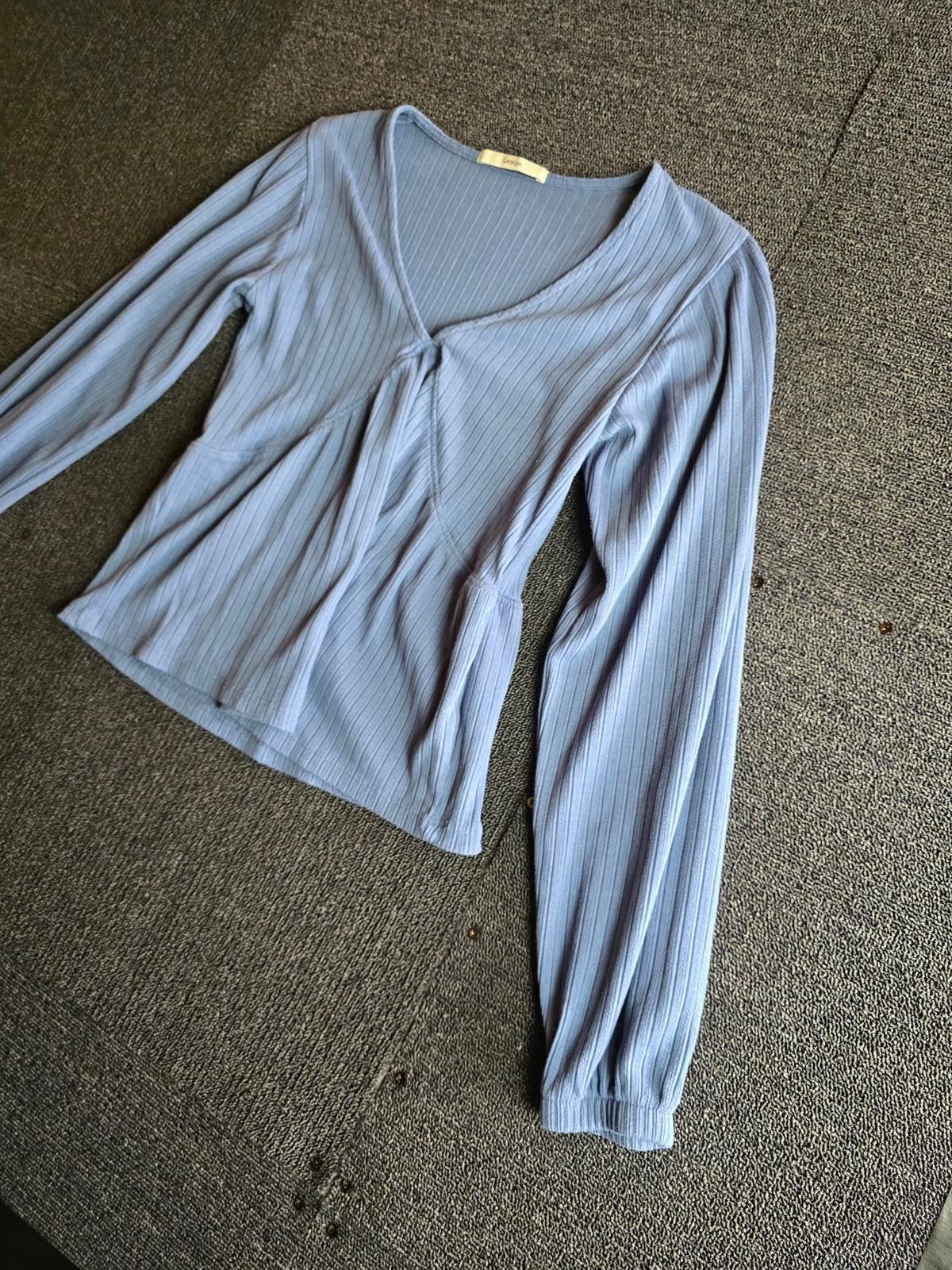 George Blue Ribbed V Neck Long Sleeve Top Size 10