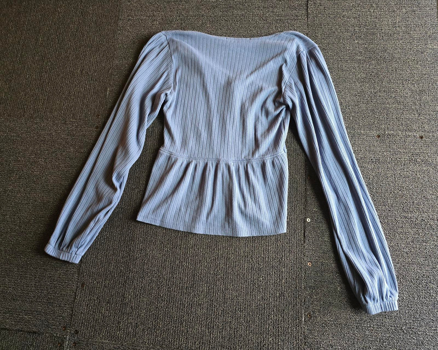 George Blue Ribbed V Neck Long Sleeve Top Size 10