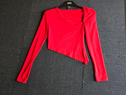 Shein Red Asymmetrical Crop Top Size XS Long Sleeve Bodycon NWT