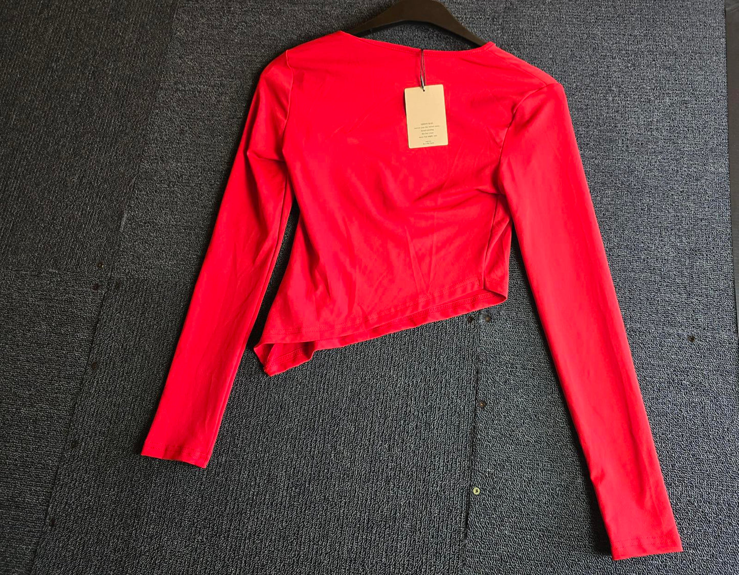 Shein Red Asymmetrical Crop Top XS 6-8 Long Sleeve Bodycon NWT