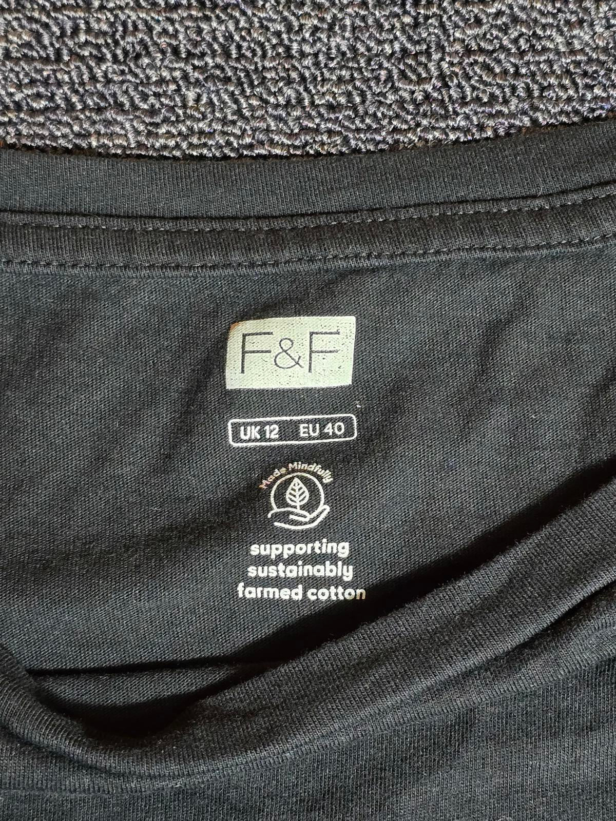 F&F Oversized Black Cotton T-Shirt Casual Tee Size 12