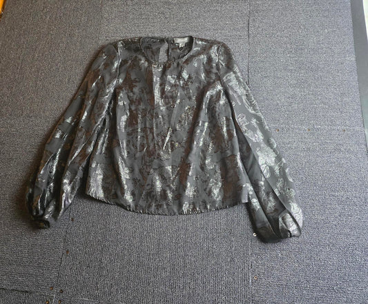 Primark Sheer Glitter Floral Blouse Black Long Sleeve Party Top Size 8
