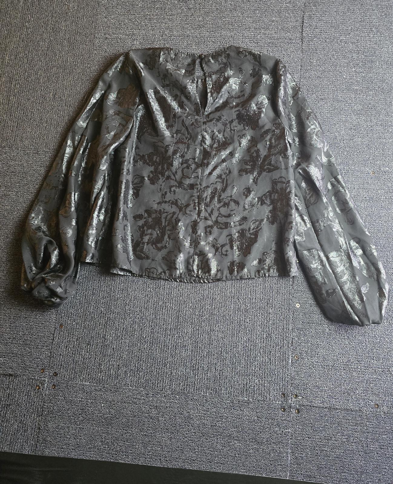 Primark Sheer Glitter Floral Blouse Black Long Sleeve Party Top Size 8