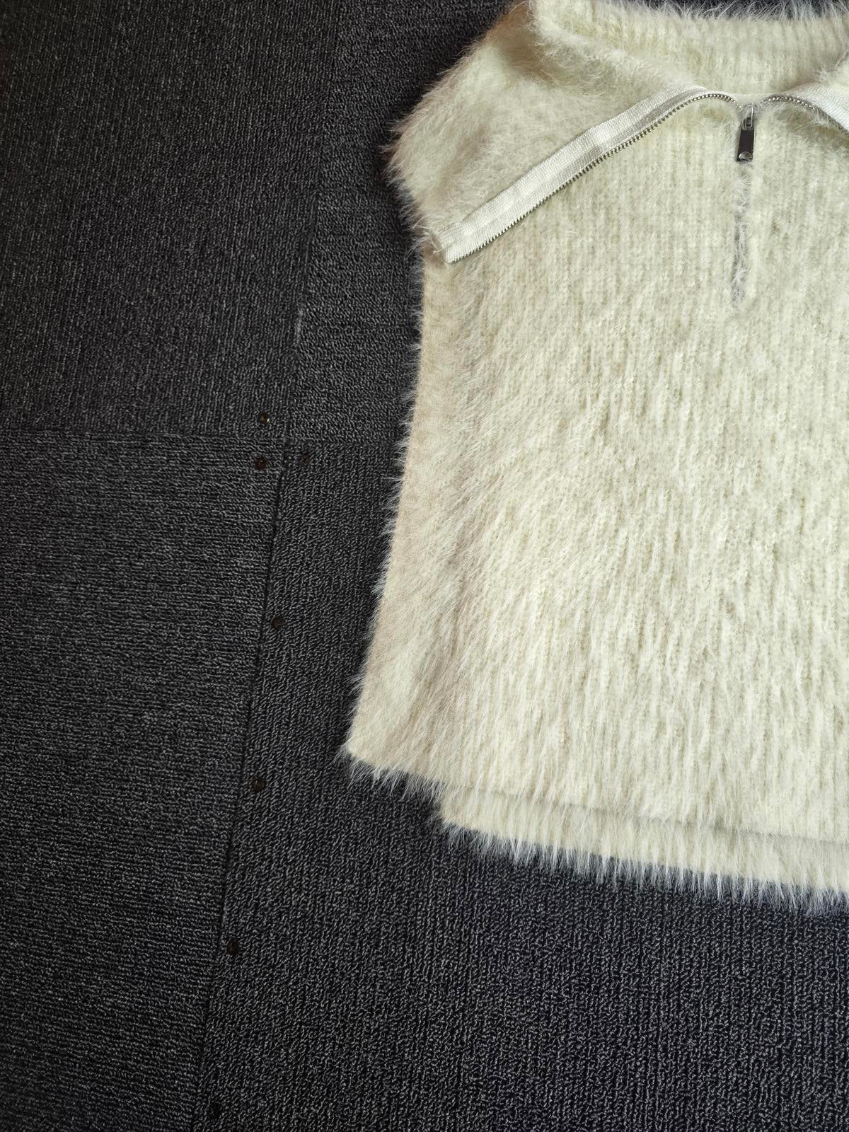 Primark White Fluffy Sleeveless Top – ¼ Zip Large Collar – One Size (Fits size 8–14)