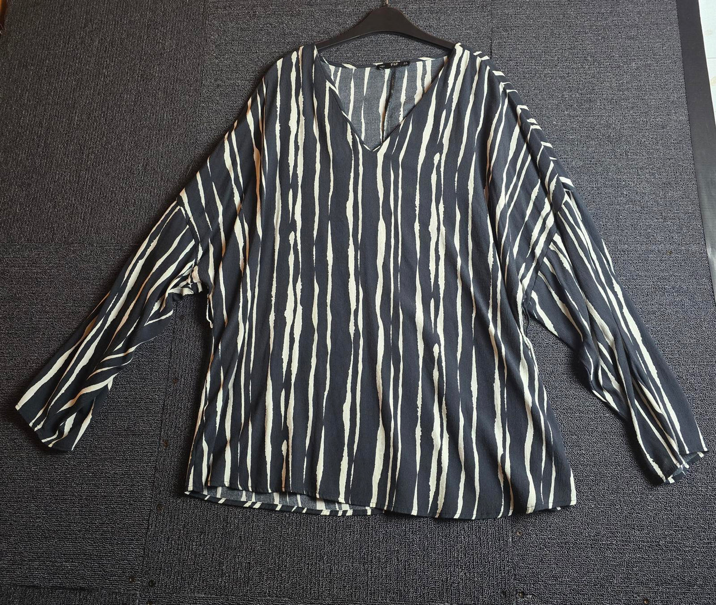 F&F Black & White Striped Oversized Blouse  Size 10 100% Viscose