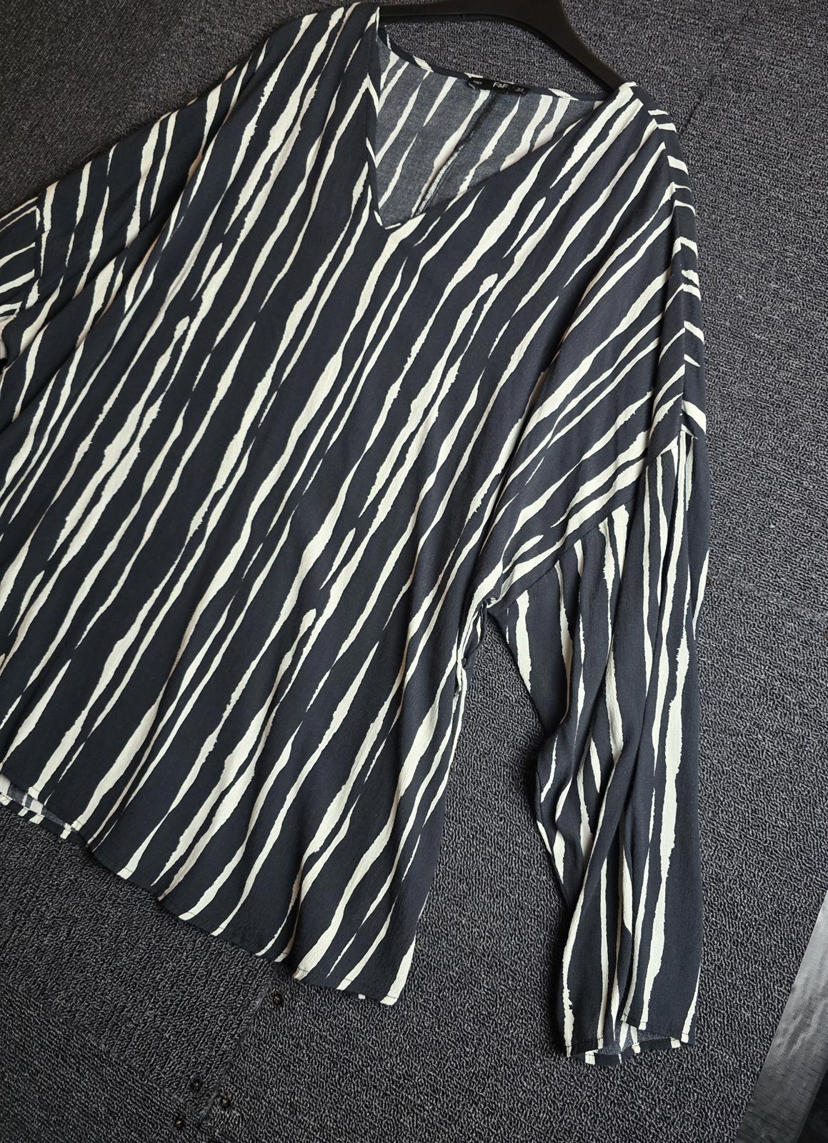 F&F Black & White Striped Oversized Blouse  Size 10 100% Viscose