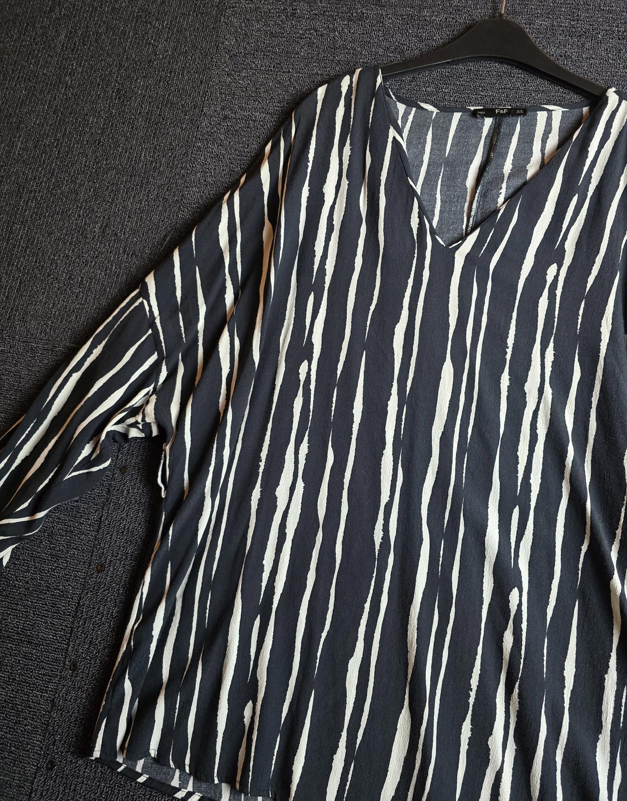 F&F Black & White Striped Oversized Blouse  Size 10 100% Viscose